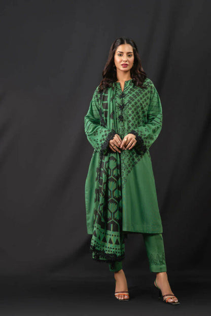 ALKARAM | Unstitched 3 Pc Printed Karandi Suit | Winter
