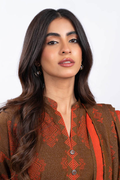 Alkaram | 3 Pc Unstitched Printed Karandi Suit | FW-34-23-Brown