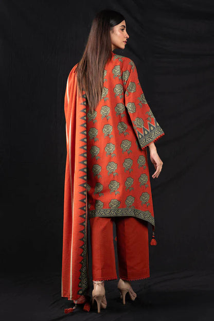 Alkaram | 3 Pc Unstitched Printed Staple Slub Viscose Suit | FW-43-23-Rust