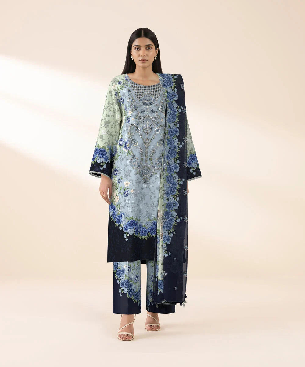 SAPPHIRE | UNSTITCHED 3 PIECE DIGITAL EMBROIDERED LAWN SUIT