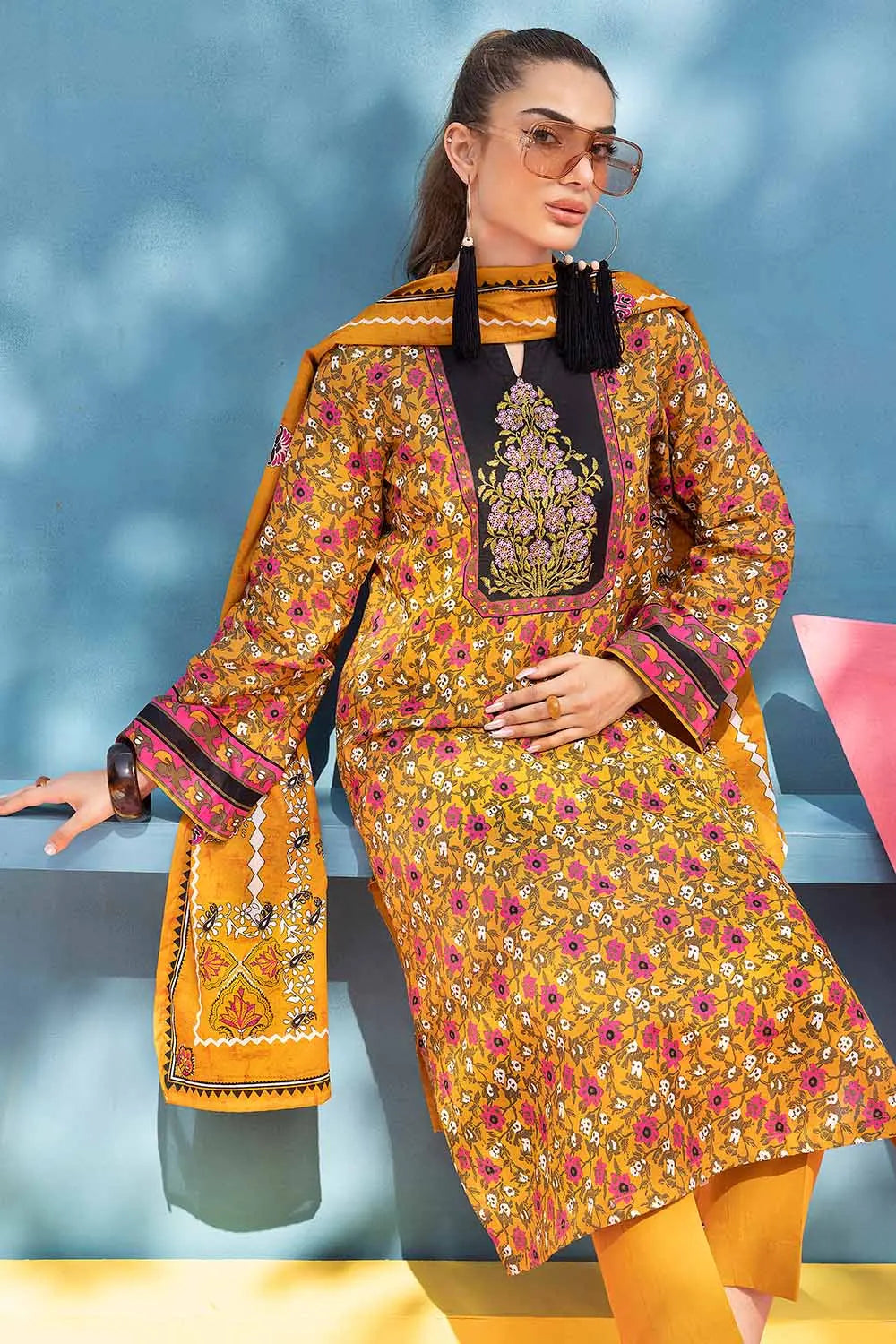 Gul Ahmed | 2PC Embroidered Printed Lawn Unstitched Suit