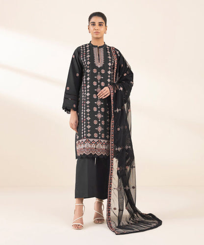 SAPPHIRE | UNSTITCHED 3 PIECE EMBROIDERED CROSSHATCH SUIT
