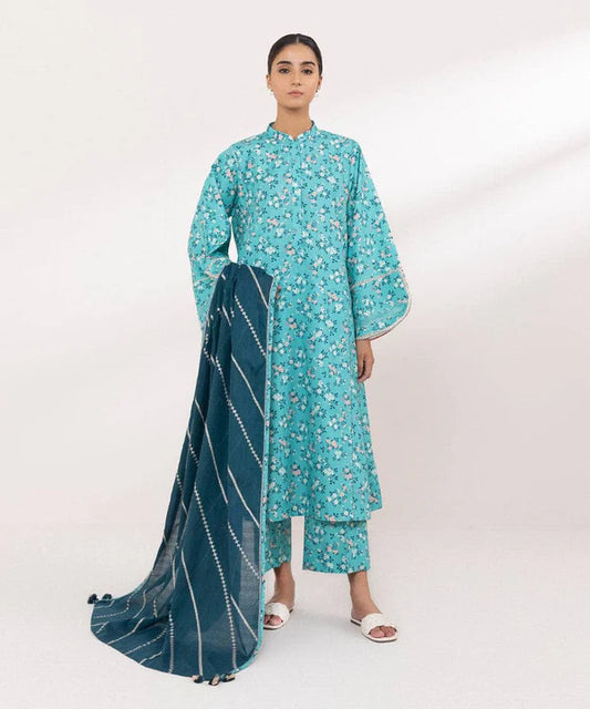 SAPPHIRE | UNSTITCHED 3 PIECE EMBROIDERED COTTON SATIN SUIT