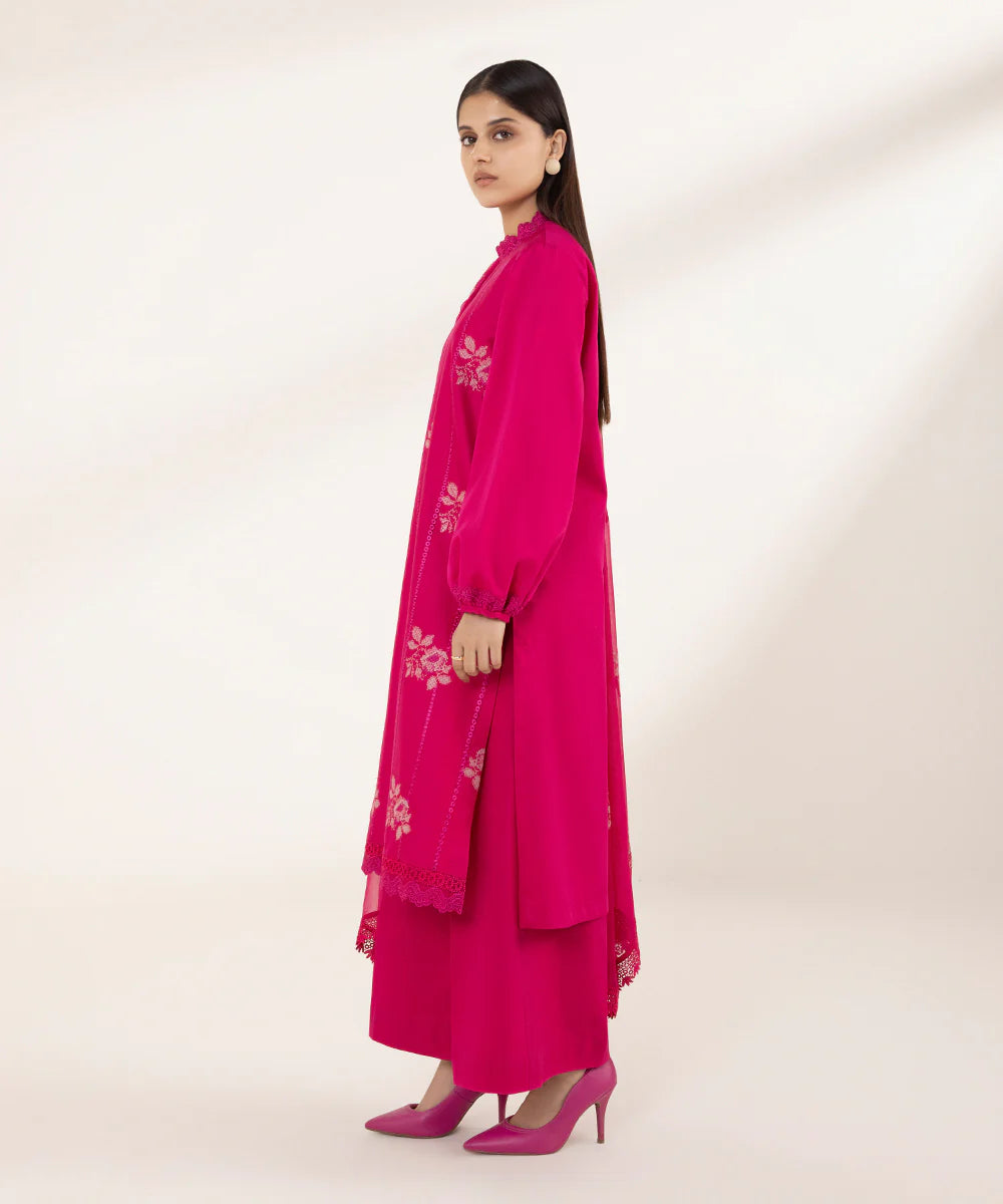 SAPPHIRE | UNSTITCHED 3 PIECE EMBROIDERED COTTON SATIN SUIT