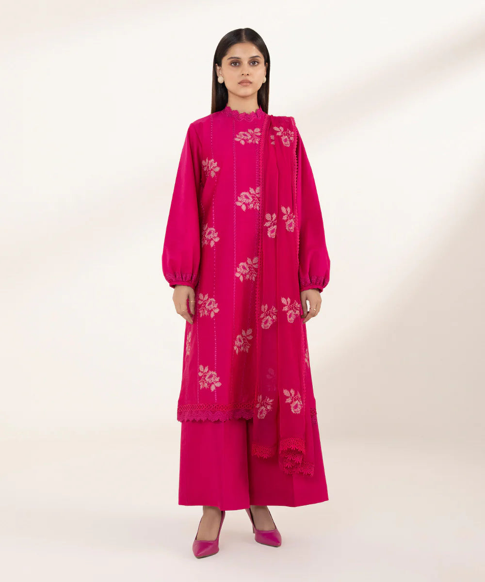 SAPPHIRE | UNSTITCHED 3 PIECE EMBROIDERED COTTON SATIN SUIT