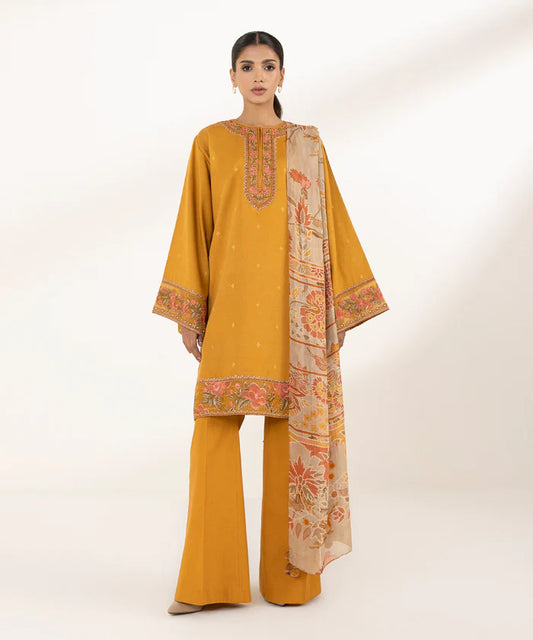 SAPPHIRE | UNSTITCHED 3 PIECE EMBROIDERED COTTON SATIN SUIT