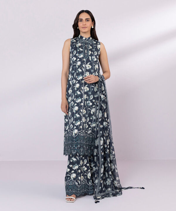 SAPPHIRE | UNSTITCHED 3 PIECE EMBROIDERED COTTON SATIN SUIT