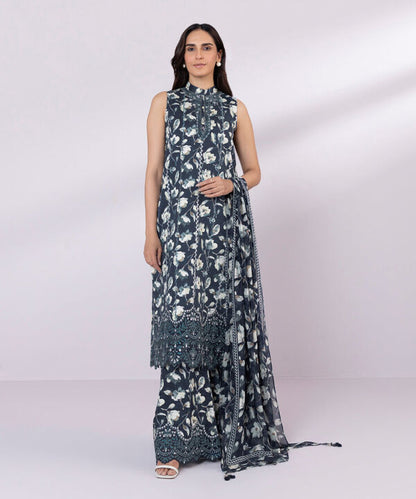 SAPPHIRE | UNSTITCHED 3 PIECE EMBROIDERED COTTON SATIN SUIT