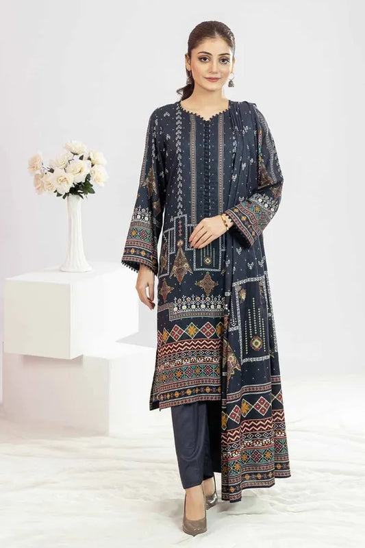 GUL AHMED | 3PC UNSTITCHED PRINTED LINEN SUIT