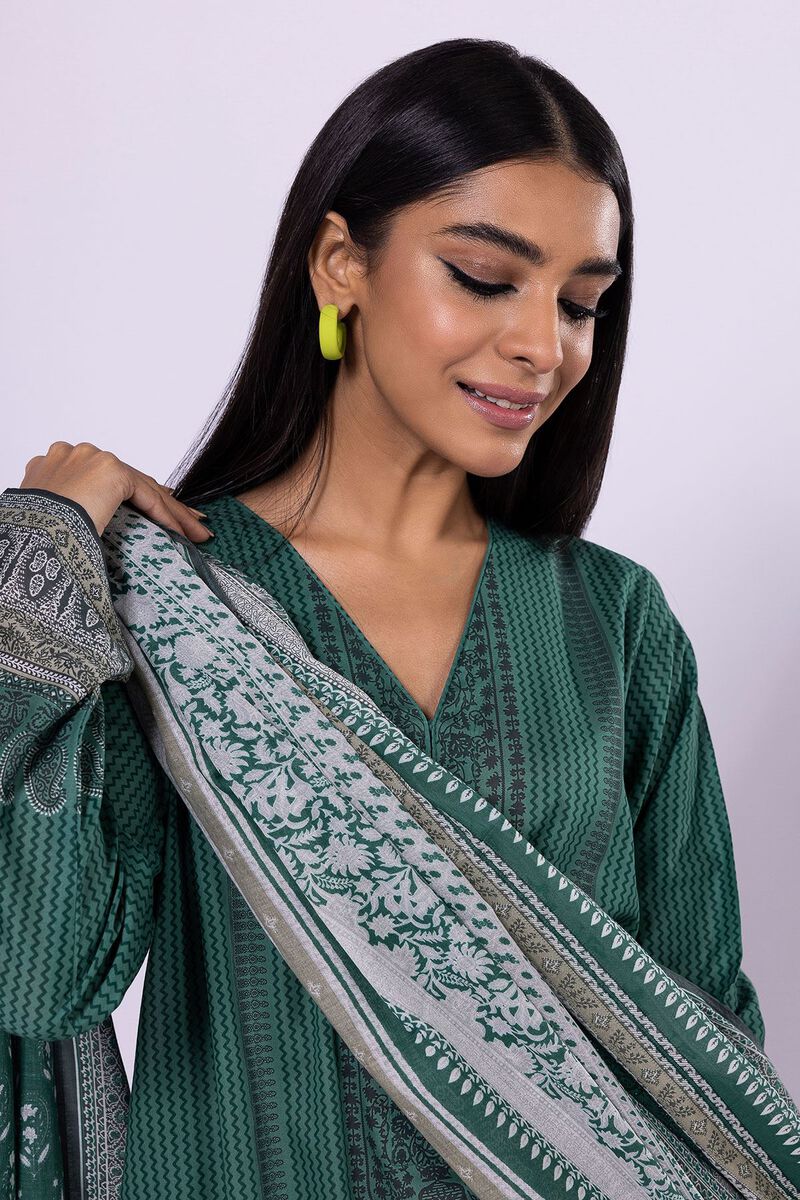 Khaadi | 3 Piece Unstitched Lawn-Top, Bottom & Dupatta | ALA230421-Green