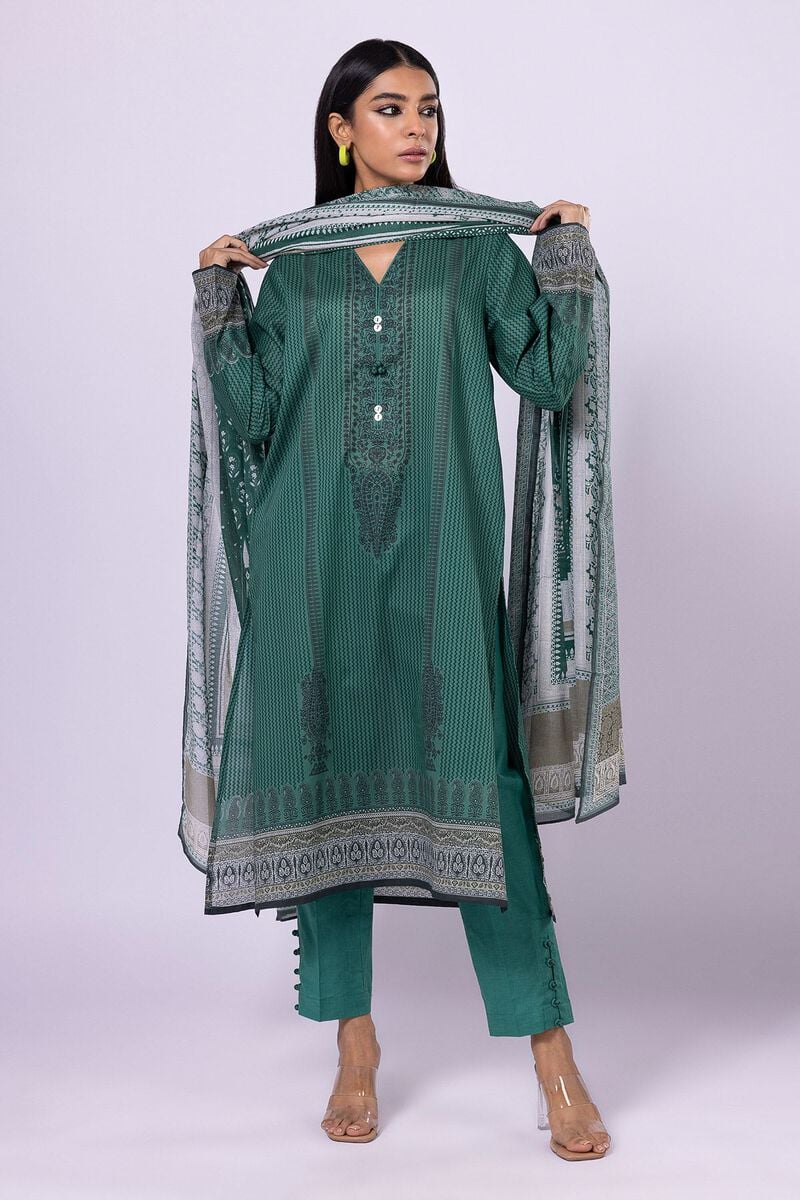 Khaadi | 3 Piece Unstitched Lawn-Top, Bottom & Dupatta | ALA230421-Green