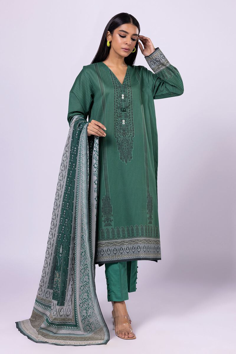 Khaadi | 3 Piece Unstitched Lawn-Top, Bottom & Dupatta | ALA230421-Green