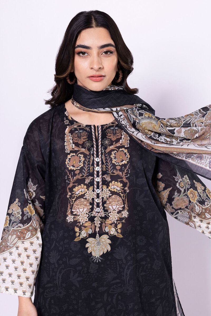Khaadi | 3 Piece Unstitched Lawn-Top, Bottom & Dupatta | ALA230428-Black