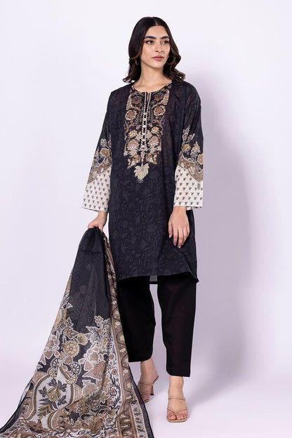 Khaadi | 3 Piece Unstitched Lawn-Top, Bottom & Dupatta | ALA230428-Black