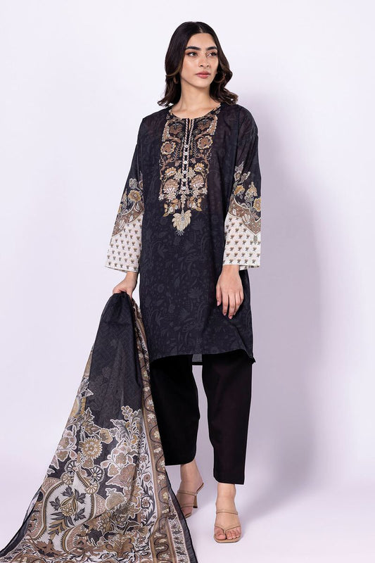 Khaadi | 3 Piece Unstitched Lawn-Top, Bottom & Dupatta | ALA230428-Black