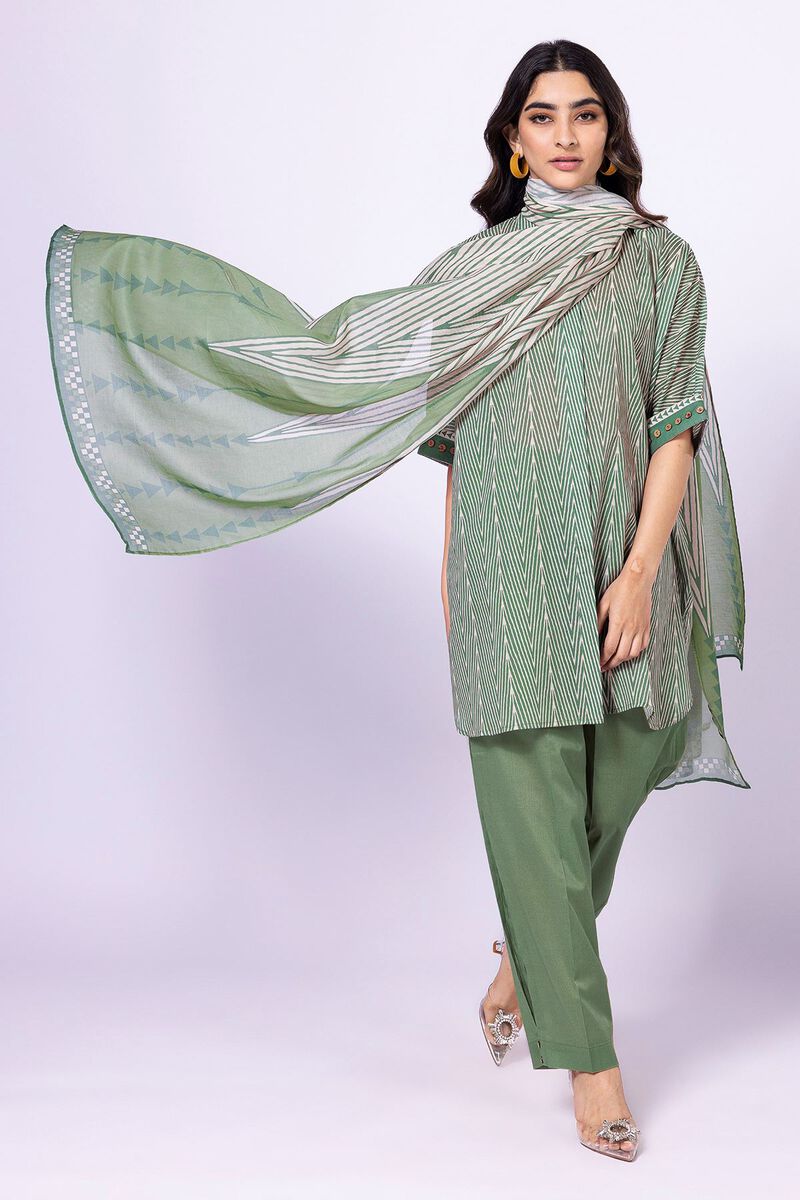 Khaadi | 3 Piece Unstitched Lawn-Top, Bottom & Dupatta | ALA230537-Green
