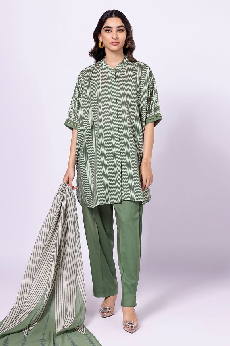 Khaadi | 3 Piece Unstitched Lawn-Top, Bottom & Dupatta | ALA230537-Green