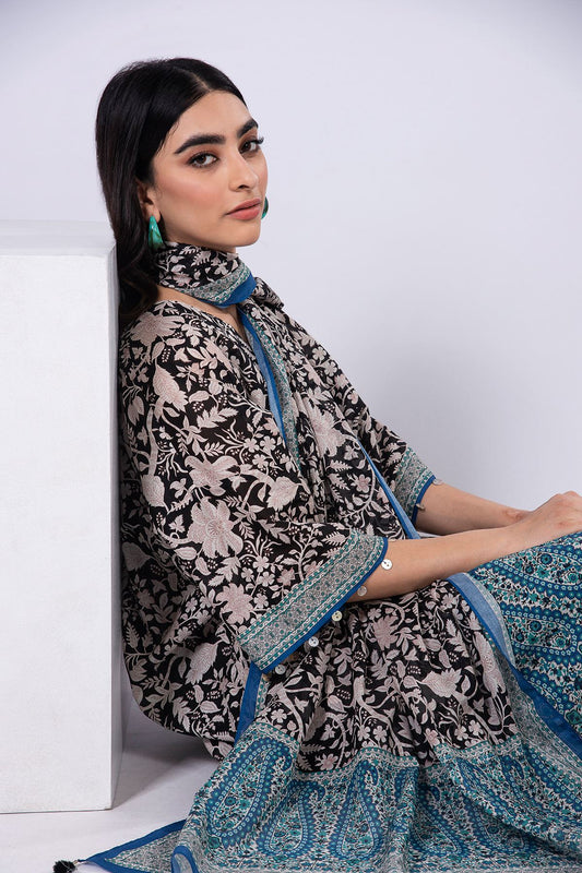 Khaadi | 3 Piece Unstitched Lawn-Top, Bottom & Dupatta | ALA230539-Black