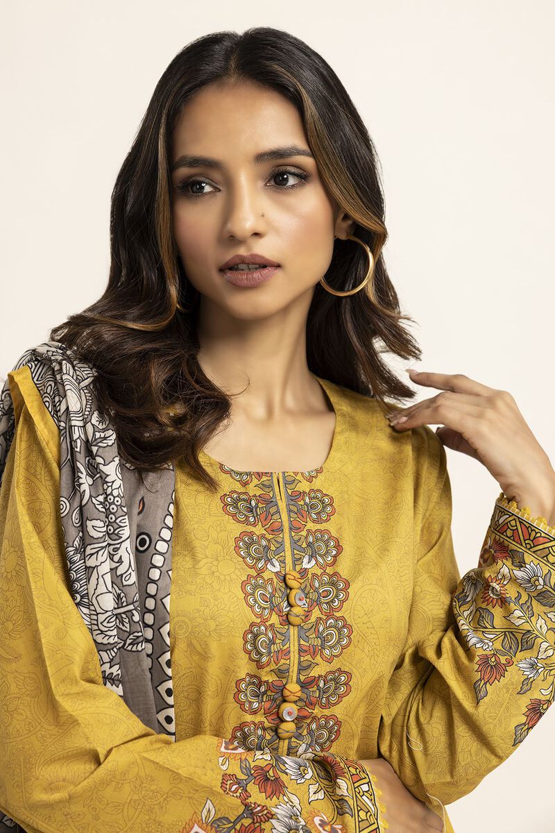 Khaadi | 3 Piece Unstitched Lawn Suit | ALA230916-MUSTARD