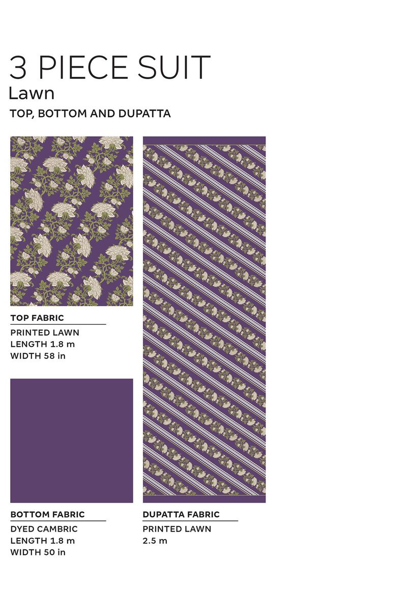 Khaadi | 3 Piece Unstitched Lawn Suit | ALA230917-Purple