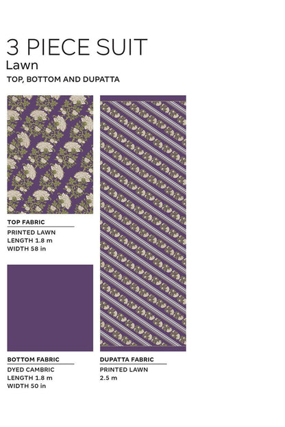 Khaadi | 3 Piece Unstitched Lawn Suit | ALA230917-Purple