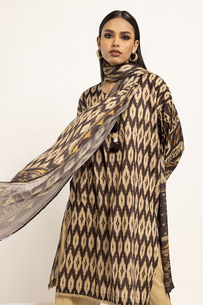 Khaadi | 3 Piece Unstitched Lawn Suit | ALA230928-Brown