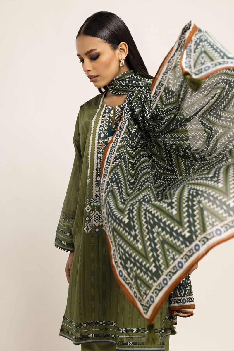 Khaadi | 3 Piece Unstitched Lawn Suit | ALA230929-GREEN