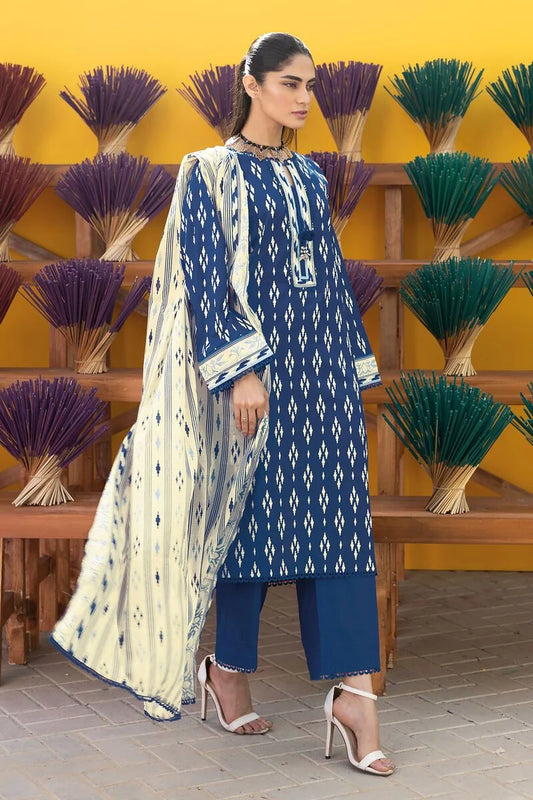 Khaadi | 3 Piece Unstitched Printed Cambric Suit | ALA231203-Navy