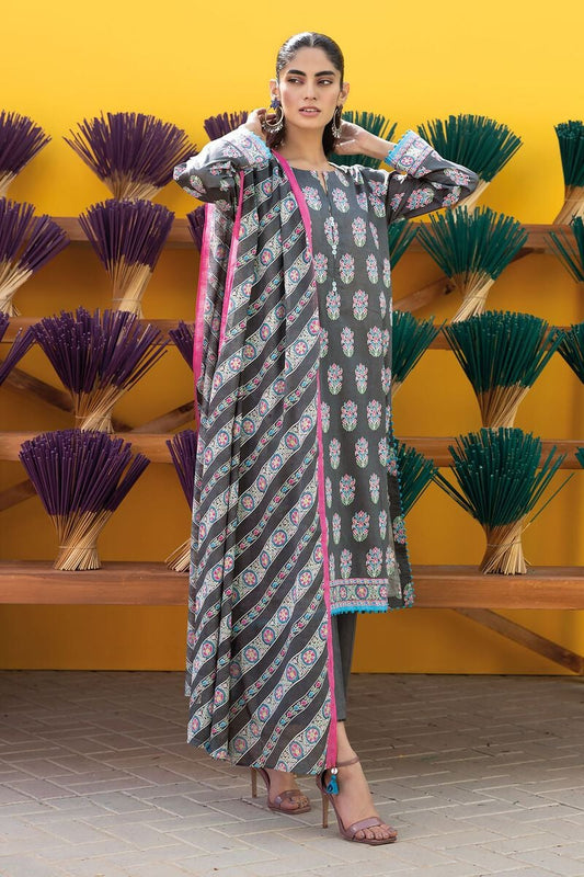 Khaadi | 3 Piece Unstitched Printed Lawn Suit | ALA231206-Grey