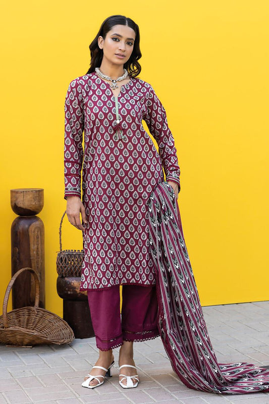 Khaadi | 3 Piece Unstitched Printed Lawn Suit | ALA231212 - Maroon