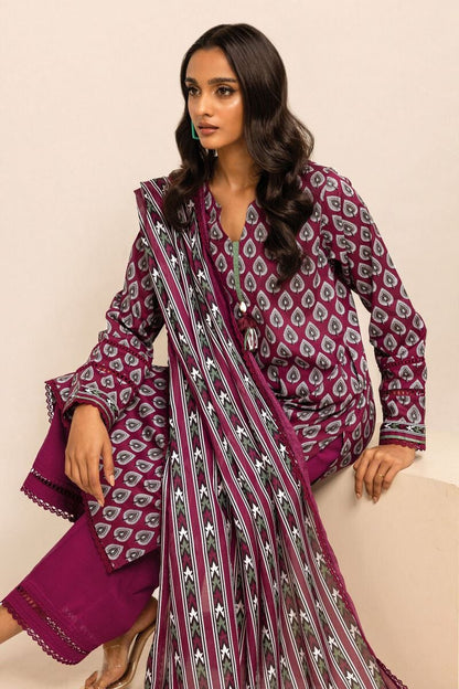 Khaadi | 3 Piece Unstitched Printed Lawn Suit | ALA231212 - Maroon