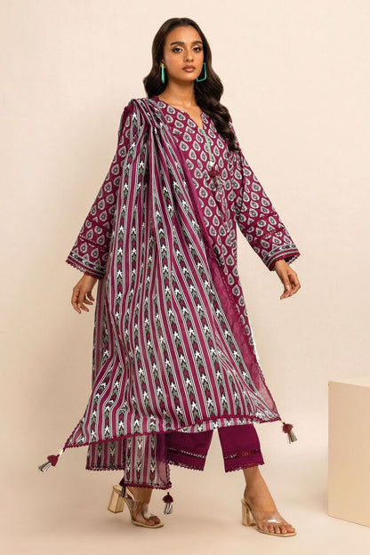 Khaadi | 3 Piece Unstitched Printed Lawn Suit | ALA231212 - Maroon