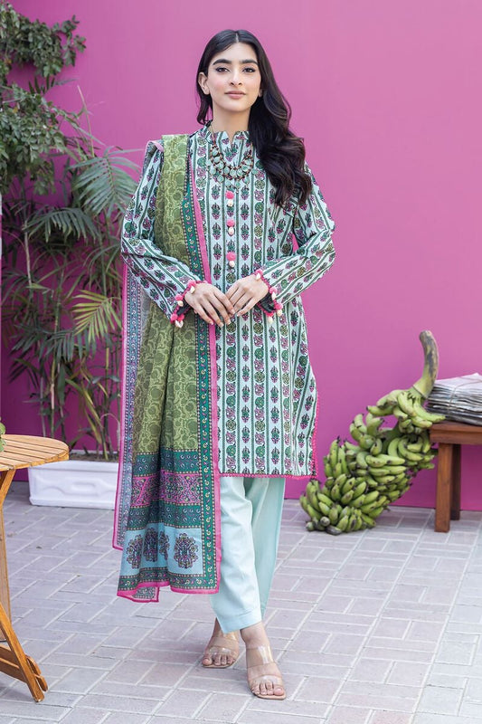 Khaadi | 3 Piece Unstitched Printed Lawn Suit | ALA231220-Turquoise