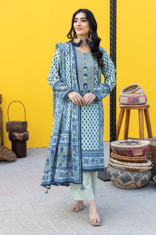 Khaadi | 3 Piece Unstitched Printed Lawn Suit | ALA231228-Blue