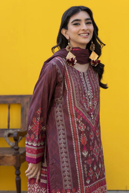 Khaadi | 3 Piece Unstitched Printed Lawn Suit | ALA231250-Maroon