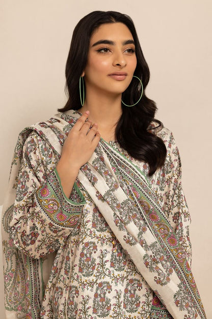 Khaadi | 3 Piece Unstitched Printed Lawn Suit | ALA231251-off-white