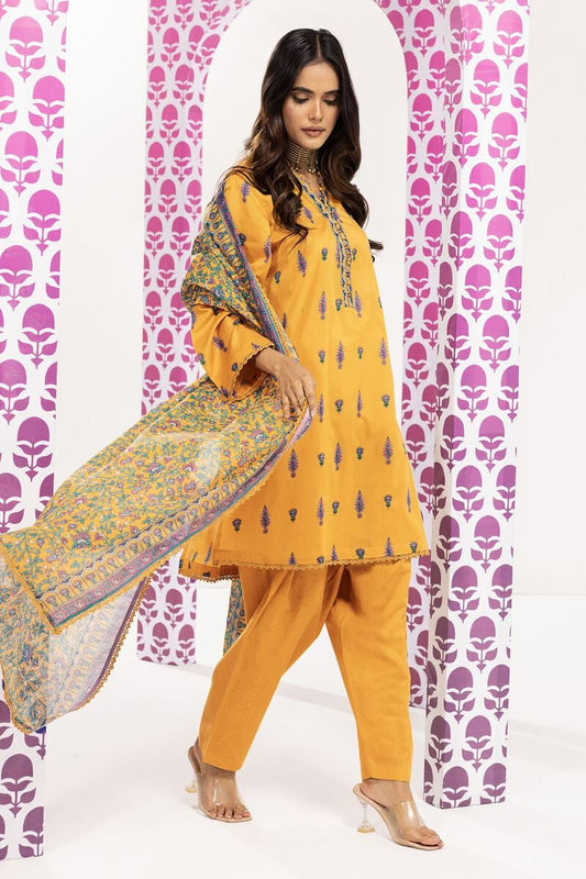 Khaadi | 3 Piece Unstitched Printed Lawn Suit | ALA240104-Yellow