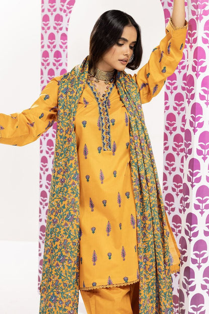 Khaadi | 3 Piece Unstitched Printed Lawn Suit | ALA240104-Yellow