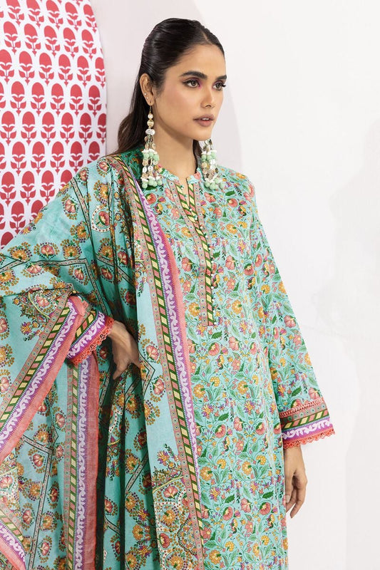 Khaadi | 3 Piece Unstitched Printed Lawn Suit | ALA240109-Turquoise