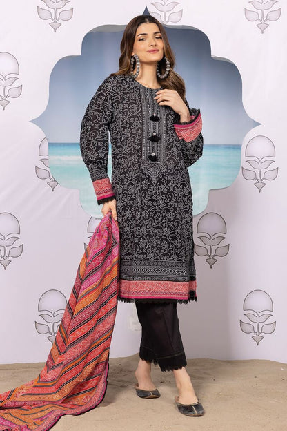 Khaadi | 3 Piece Unstitched Printed Lawn Suit | ALA240121-Black