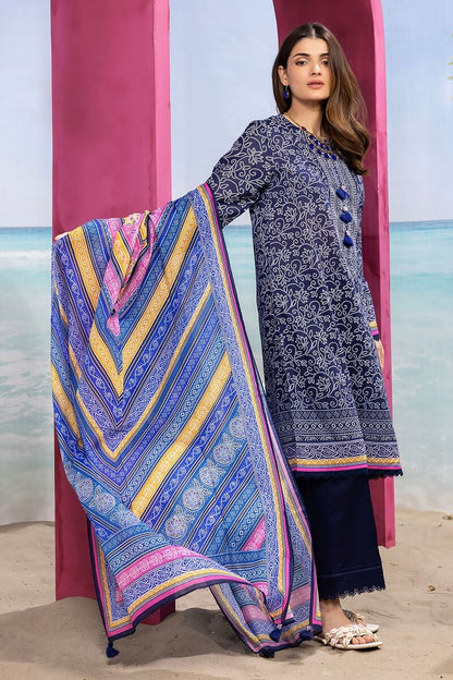 Khaadi | 3 Piece Unstitched Printed Lawn Suit | ALA240121-Navy