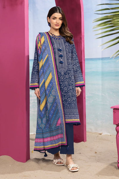 Khaadi | 3 Piece Unstitched Printed Lawn Suit | ALA240121-Navy