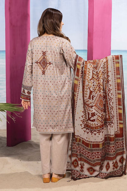 Khaadi | 3 Piece Unstitched Printed Cambric Suit | ALA240122-Beige