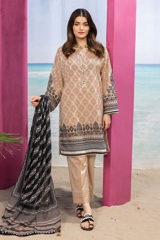 Khaadi | 3 Piece Unstitched Printed Lawn Suit | ALA240148-Beige