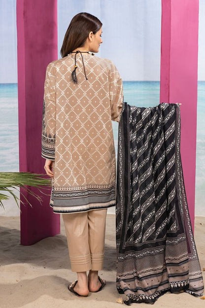 Khaadi | 3 Piece Unstitched Printed Lawn Suit | ALA240148-Beige