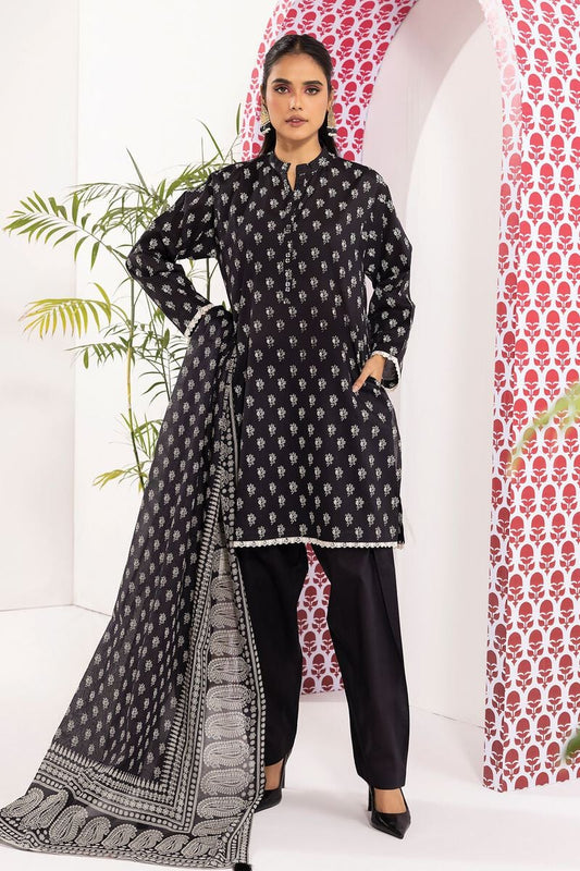 Khaadi | 3 Piece Unstitched Printed Lawn Suit | ALA240152-Black