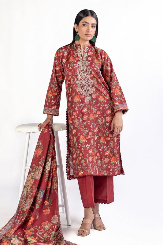KHAADI | UNSTITCHED 3 PIECE EMBROIDERED SLUB LAWN SUIT