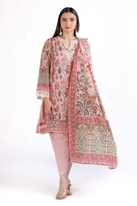 KHAADI | UNSTITCHED 3 PIECE EMBROIDERED SLUB LAWN SUIT