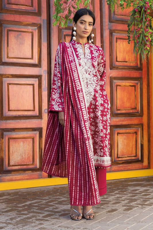 Khaadi | 3 Piece Unstitched Printed Embroidered Lawn Suit | BLA231201-Red