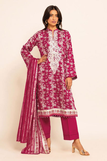 Khaadi | 3 Piece Unstitched Printed Embroidered Lawn Suit | BLA231201-Red